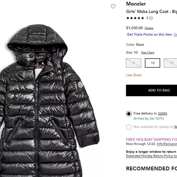 Moncler Girls' Moka Long Coat Shiny Black Long Puffer Jacket Size 6 - Picture 4 of 15